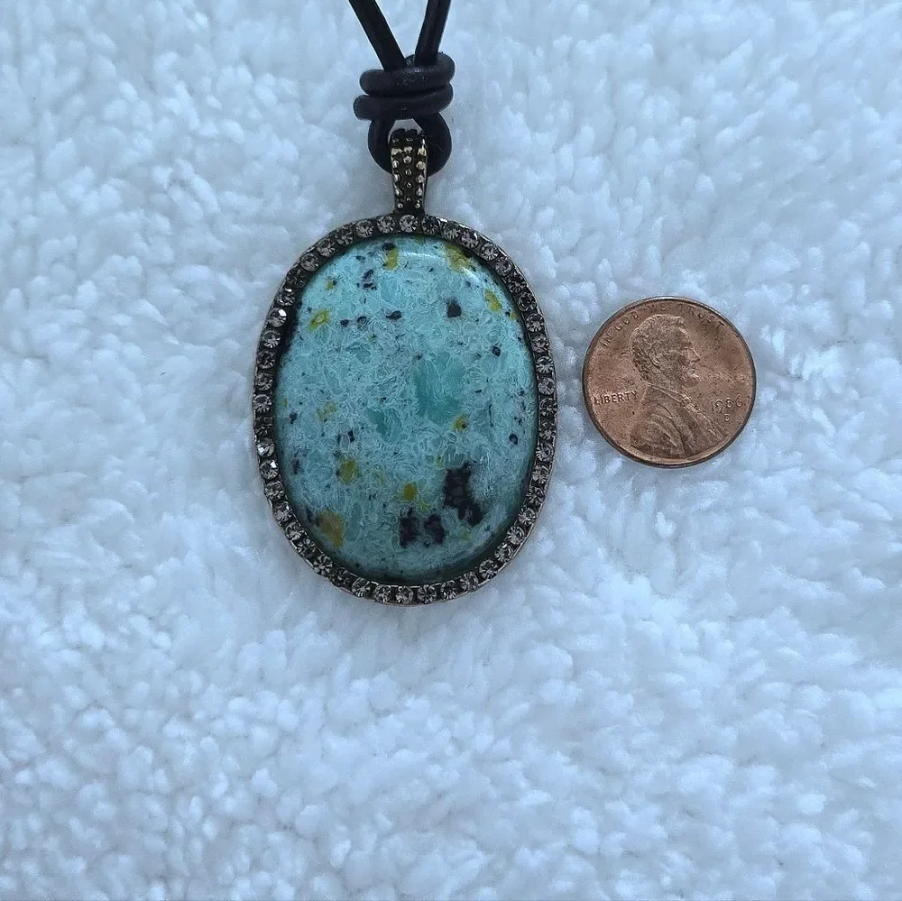Atterri🛬 Reconstituted Stone on a Black🖤 Waxed Cord Necklace - NIB